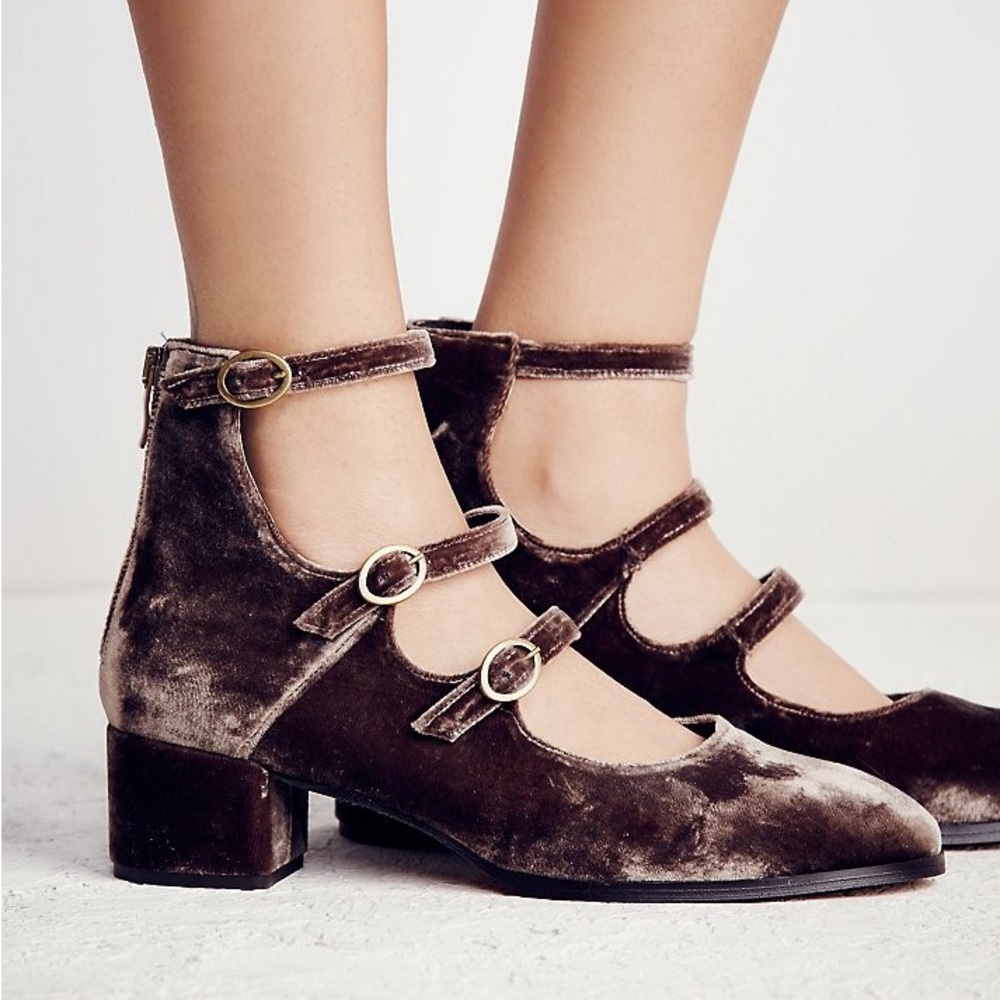 Free People Vega Block Heel Velvet Mary Jane